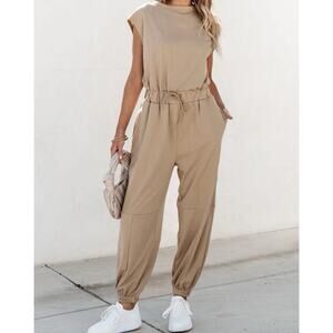 Automet Beige Women’s Size Medium Cap Sleeve Open Back Boho Jumper Romper